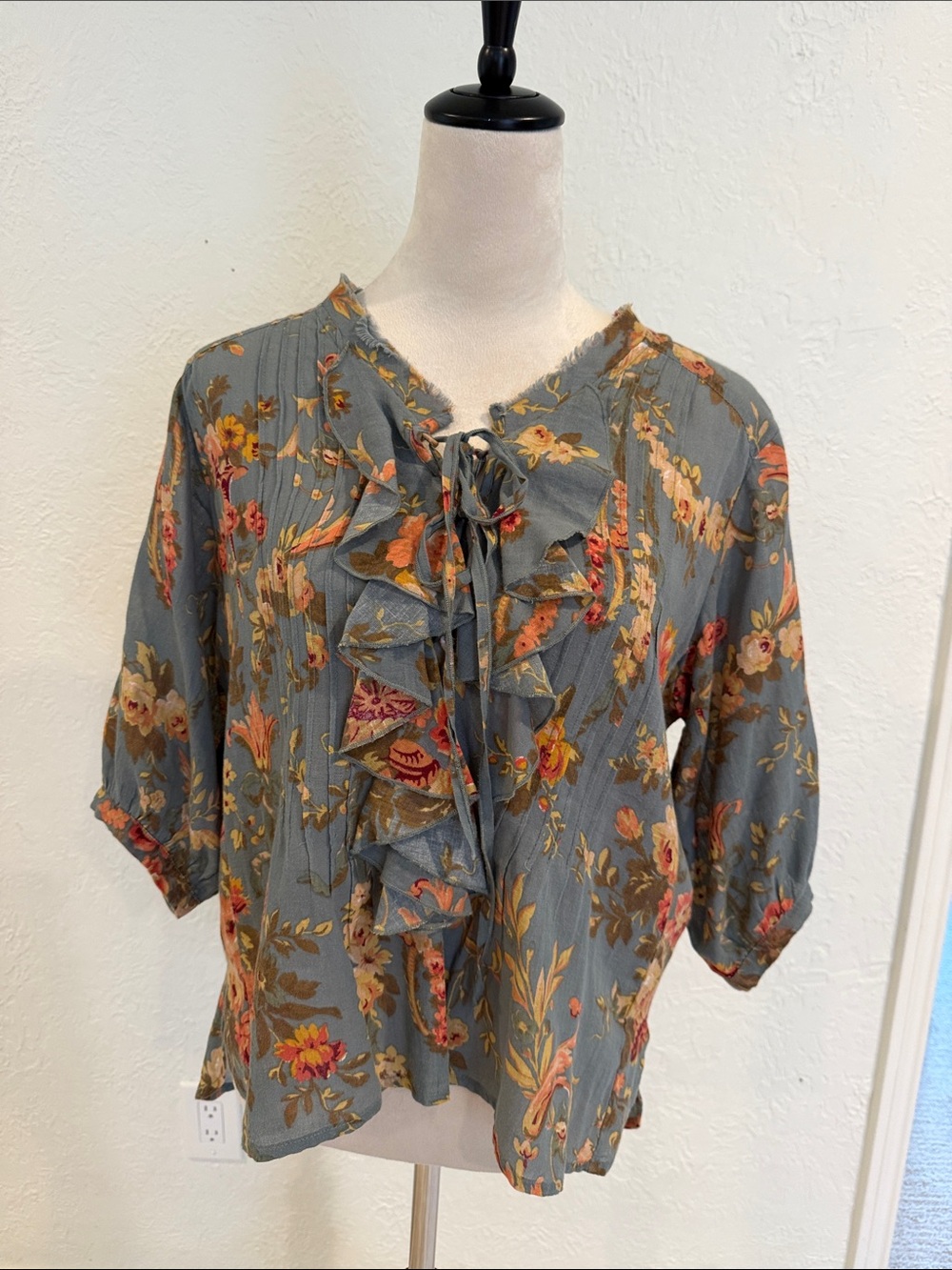 Denim & Supply Ralph Lauren Floral Ruffle Tie-Front Blouse High Low size x-small